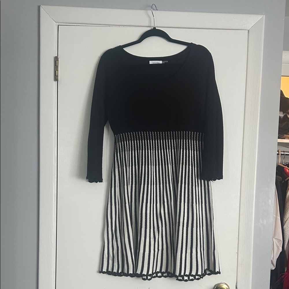 Calvin Klein Black and White Long Sleeve Dress